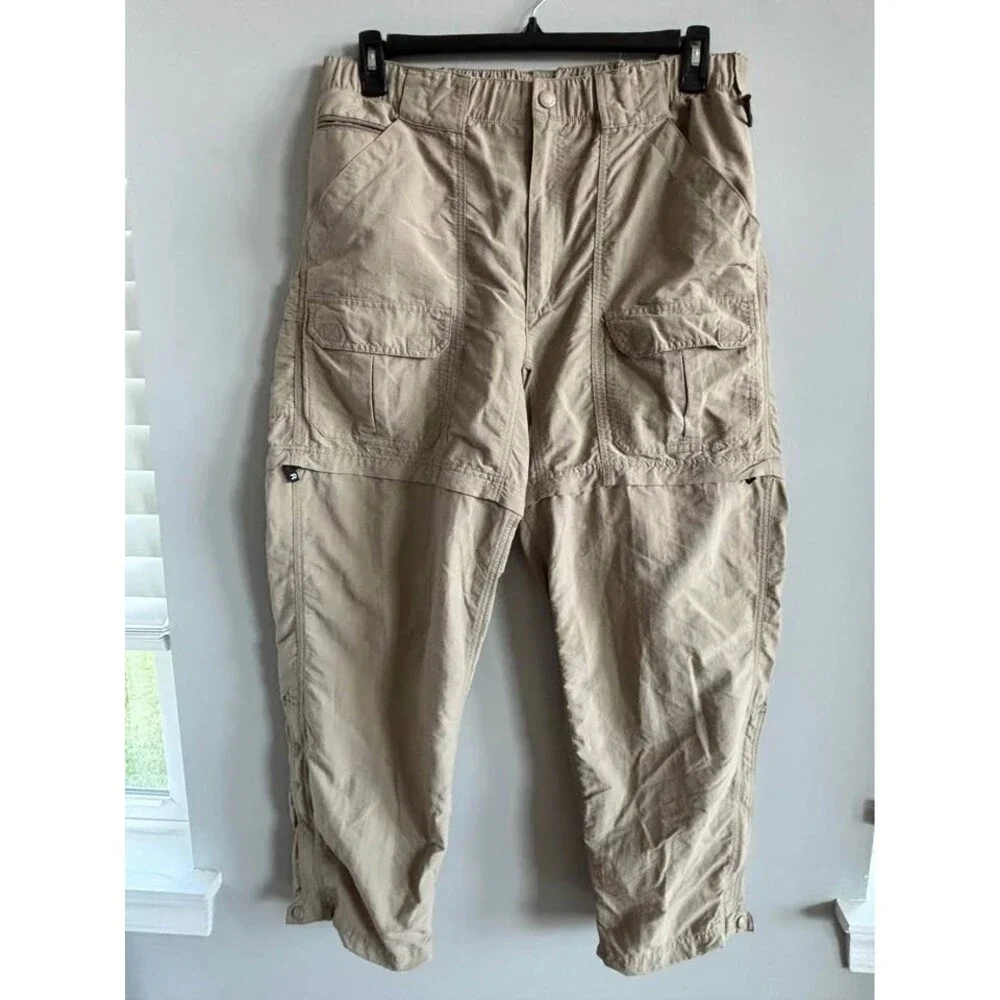 LL Bean Convertible Hiking Pants Khaki Beige Cargo Zip Off Shorts Womens 16